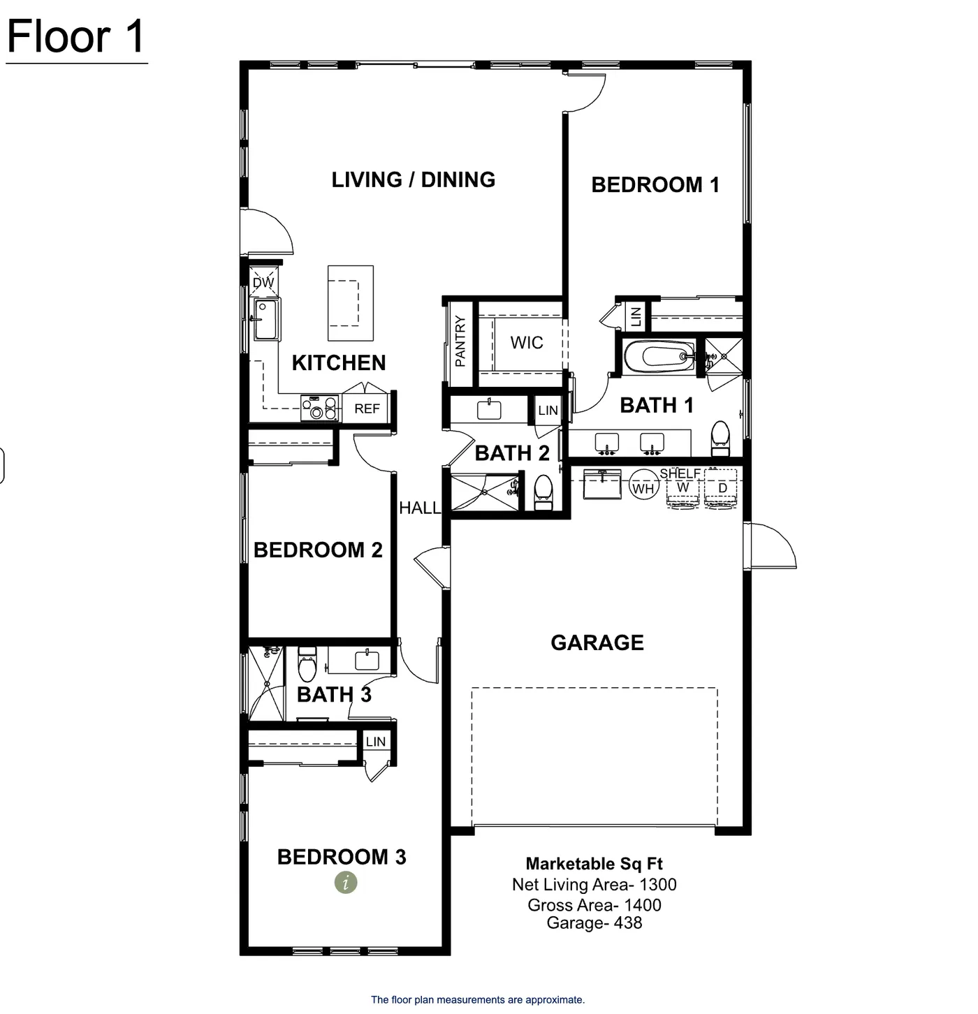 Ranch floor plan — Floor 1, enlarged